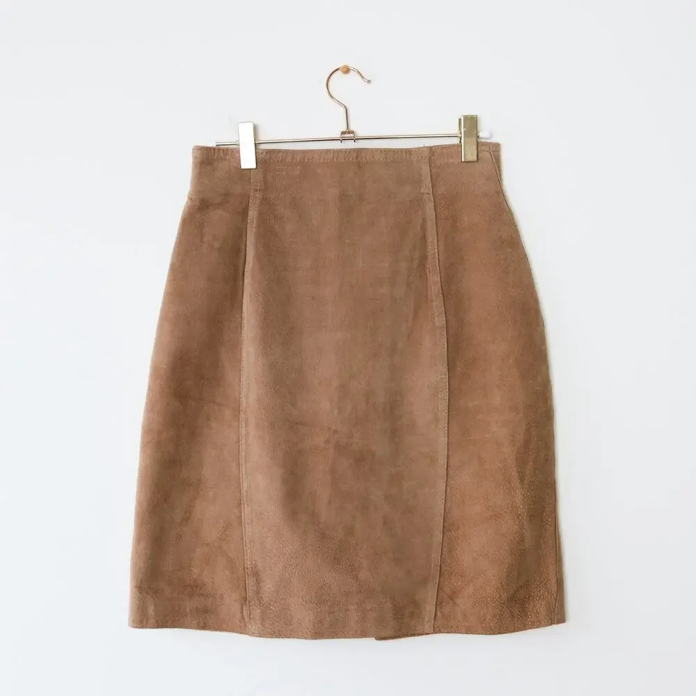 Vintage Tan Suede Pencil Skirt Copper Key 5 - Picture 2 of 15